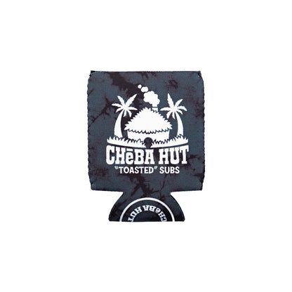 A dark charcoal gray can cooler sleeve featuring a white Cheba Hut logo, shown on a clean white background.