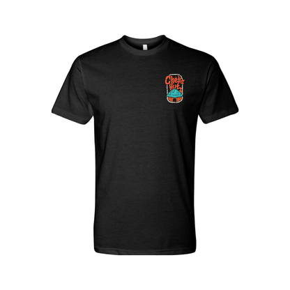Cheba Hut Wizard Tee in black featuring a small hut with the words "Cheba Hut" above. 
