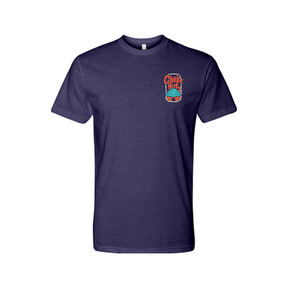 Cheba Hut Wizard Tee in purple  featuring a small hut with the words "Cheba Hut" above. 